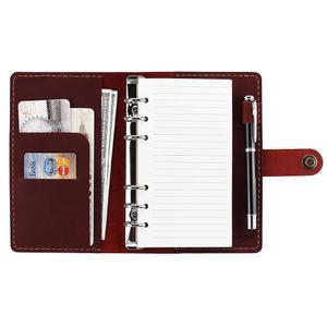 가죽 저널 리필 가능한 필기 노트, A6 퍼스널 사이즈 6 링 바인더 나선형 노트북, 수제 정품 다이어리, 포켓 여행자 노트-와인