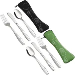 이글례 2세트 휴대용 캠핑 커틀러리 케이스 6피스 스테인리스 여행용 은식기 나이프 포크 스푼