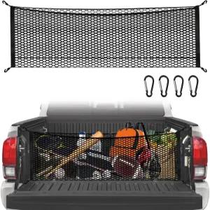 트렁크 정리함을 위한 픽업 트럭 침대용 카고 네트 및 4개의 금속 카라비너 버클 추가 보관 - 실버도 포드