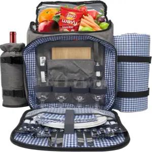 네이처 기어 대형 단열 피크닉 백팩 4인용 분리형 와인 쿨러 및 담요가 포함된 방수 세트 해변 캠핑을 위한