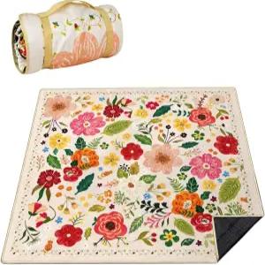 QDJGSDDGM 피크닉 담요 방수 접이식 초대형 80 x 야외 비치 모래 방지 3겹 경량 핸디 매트 토트 캠핑