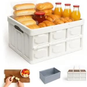 접이식 피크닉 바구니 2인용 세트 - 방수 가방과 나무 뚜껑이 있는 단열 플라스틱 야외 캠핑 홈 정리를