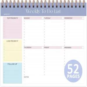 주간 할 일 목록 메모장 52장(8.5 ×11 ) 사무용 책상 액세서리 및 학용품용 플래너 메모장(보라색)