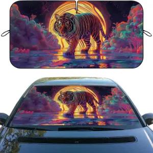 Jowvmq 타이거 자동차 앞유리 선쉐이드 59x31.5인치 자외선 차단 자동차용 선바이저 프로텍터 세단 트럭