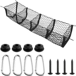 YFZYT 4 포켓 트럭 침대 카고 네트 47.2 x 11.8 11 금속 카라비너 4개가 있는 정리함 대부분의 자동차와