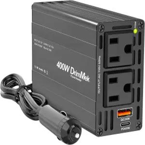 400W 자동차 파워 인버터 - 듀얼 DC 12V ~ 110V AC 플러그 어댑터 콘센트 고속 충전 USB C 65W 및 24W 포트