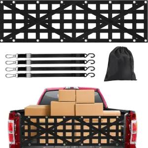 트럭 침대용 헤비 듀티 테일게이트 네트 4개의 조절 가능한 버클 스트랩이 있는 카고 지프 픽업 보트 SUV