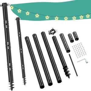 HAYOHRT 2팩 10피트 그늘 돛대 D-클램프 야외 햇빛 천 폴 키트 헤비 듀티 금속 포스트 태양 돛 끈 라이트