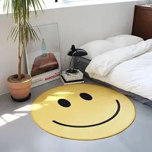 귀여운 스마일 극세사 원형 러그 (KYR-WC0A9B7)