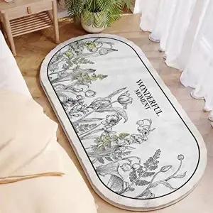 그레이 튤립인쇄 타원형 거실매트 욕실매트 600X400 (KYR-WBEAF7F)