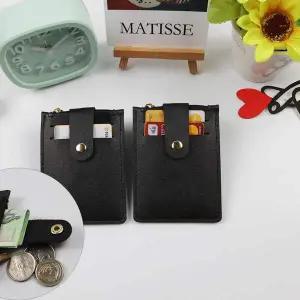 [셀러에이드]똑딱이 3포켓 휴대용 지퍼 카드 신분증 지갑 블랙 1P