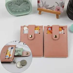 [셀러에이드]휴대용 3포켓 똑딱이 지퍼 신분증 카드지갑 연핑크 1P