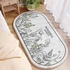 그레이 튤립인쇄 타원형 거실매트 욕실매트 600X400 (KYR-WBEAF7F)