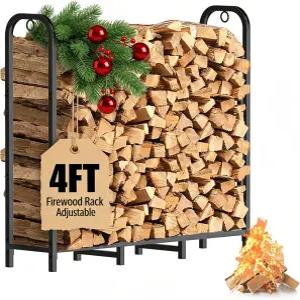 Gtongoko 4피트 헤비 듀티 금속 장작 랙 야외용 실내 불 나무 홀더 벽난로 통나무 목재 파일 보관 정리함