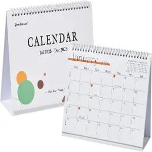 책상 달력 2025-2026 2025년 7월부터 2026년 12월까지 18개월간 스티커가 부착된 스탠딩 플립 홈 오피스