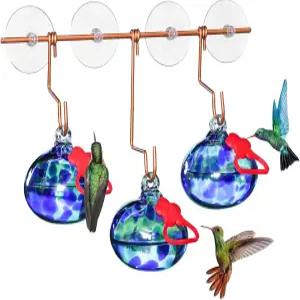 흡입 컵이 있는 포즈펀 창문 벌새 모이통 금속 후크가 장착된 야외 창문용 손으로 날리는 유리 닫히는 새