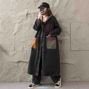 여친 하프 데님 빈티지 가을 트렌치 후드 카디건 원픽3