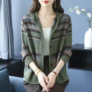 여사친 니트 캐주얼 가을 스트라이프 스웨터 카디건 후드 통통 상의 원픽3