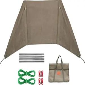 캠핑문 윈드실드 캠프 커튼 캔버스 모닥불 반사경 스테인리스 스틸 폴 수납 케이스 카키색 B-660