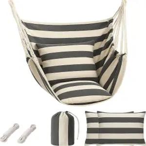 알리빙 해먹 의자 스윙 2 쿠션 포함 - 행잉 로프 최대 400파운드 견고한 부드러운 면 실내용 침실 야외