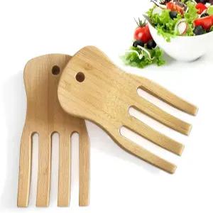대나무 샐러드 서버 나무 스피너 집게 혼합 토싱 및 주방 조리 도구 세트 2개