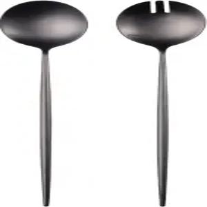 제로필로 샐러드 서버 스푼 및 포크 세트 11.41인치 18/10 스테인리스 스틸 서빙 티타늄 도금(블랙)