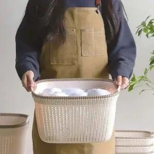 라탄 패턴 사각바구니 중형 튼튼한 정리수납함-WD41C04_