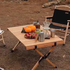 Haeif 캠핑용 우드롤테이블 너도밤나무 원목 캠핑테이