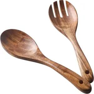 무소 우드 아카시아 샐러드 서버 10인치 2개 세트(아카시아 서버)