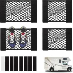 CARFIB 카넷 포켓 정리함 트렁크 소형 카고 네트 RV 벽 보관 가방 탄력 메쉬 파우치 SUV 보트용 포함 4pcs