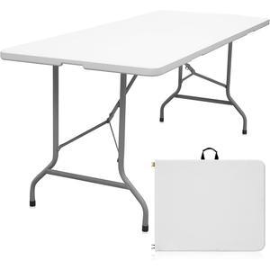 바이러블 접이식 테이블 6피트 휴대용 헤비 듀티 플라스틱 접이식 다용도 접이식 테이블 캠핑, 피크닉 및 파티를 위한 실내 플라스틱 다이닝, 화이트