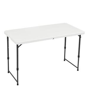 아마존 베이직 휴대용 4피트 직사각형 접이식 식탁, 4개의 조절 가능한 높이 설정, 휴대용 손잡이, 실내 및 실외, 이벤트용 견고함, 흰색, 47.8 x 23.9 x 33.9인치