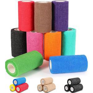 AZEN 9팩 자가 접착 붕대 랩 4인치 X 5야드 탄성 응집 컬러 운동 테이프 그립 수 발목