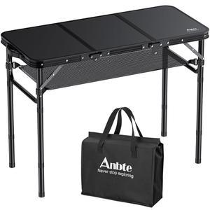 수납망이 있는 앤베 접이식 캠핑 테이블, 높이 조절 가능한 3피트 캠핑 테이블 알루미늄 접이식 테이블, 최대 27.5인치 피크닉 테이블 야외 뒷마당 바비큐용 휴대용 테이블, 퓨어 블랙