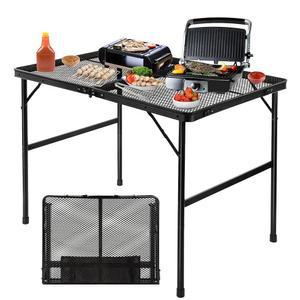 메시 데스크톱이 있는 그로빈드 접이식 그릴 테이블 캠핑 테이블, 외부용 경량 3피트 금속 테이블, 높이 조절식 캠핑, 피크닉, 해변 및 바비큐용 휴대용 그릴 테이블, RV