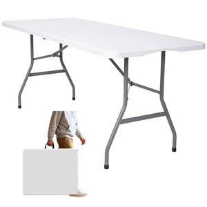 뱀파이어 킬러 6피트 접이식 테이블 휴대용 플라스틱 접이식 다용도 접이식 테이블 캠핑, 피크닉, 파티를 위한 대형 플라스틱 다이닝 실내 야외용으로 적합, 흰색