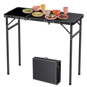 3피트 높이(35.4인치 Lx15.7인치 W)의 FUNYKICH 3피트 캠핑 접이식 테이블, 최대 높이 29.4인치 휴대용 소형 야외 테이블, 캠핑용 휴대용 손잡이가 있는 경량 비치 테이블, 뒷마당, 피크닉, 핸드크래프트