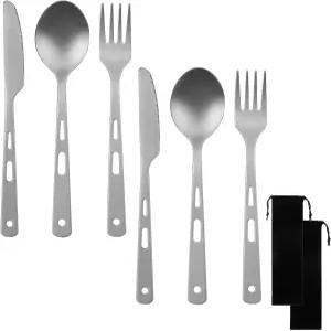 6개의 순수 티타늄 포크 스푼 나이프 캠핑 도구 세트 휴대용 커틀러 가벼운 여행 식기 야외 배낭 여행용