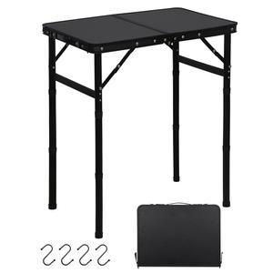 LOFTTEY 작은 접이식 캠핑 테이블, 2피트 알루미늄 휴대용 접이식 테이블, 3개의 조절 가능한 높이 | 휴대용 손잡이 | 여행 및 야외용 경량, 23.6인치 x 15.7인치 x 27.5인치 높이, 검은색