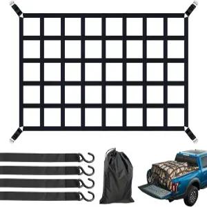 픽업 트럭 침대용 카고 네트 헤비 듀티 1100LBS 용량 조절 가능한 캠 버클 S-훅 트레일러 및 트럭용