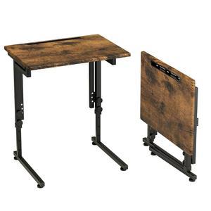 플리데이 조절 가능 접이식 TV 트레이 테이블, TV 디너용 작은 접이식 C자형 엔드 테이블, 소파 옆 높이 조절 가능한 슬라이드 6개, 견고한 MDF 상판, 조립 없음(브라운)