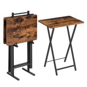 후브로 접이식 TV 트레이 테이블, 스탠드가 있는 4인용 TV 트레이, 작은 공간을 위한 접이식 TV 디너 테이블, 쉬운 조립, 공간 절약, 안정적이고 내구성, 러스틱 브라운과 블랙 BF20BZP401