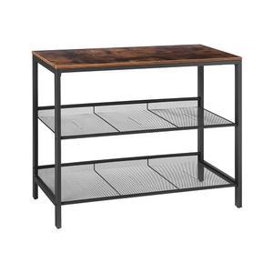 후브로 콘솔 테이블, 평평하거나 기울어진 조절 가능한 메쉬 선반 2개가 있는 소파 테이블, 현관의 복도 테이블 및 사이드보드, 거실 복도, 이지 어셈블리, 산업용, 러스틱 브라운 및 블랙 BF01XG01