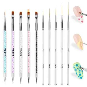 YUVR 네일 아트 브러시 및 도팅 도구 10개 디자인 세트 아트용 프렌치 팁 라이너 젤 폴리쉬 빌더 살롱용