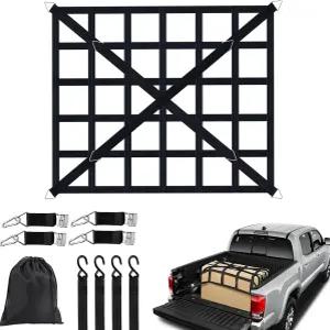 픽업 트럭 침대용 카고 네트 헤비 듀티 1100파운드 용량 조절 가능한 캠 버클 S-훅 두꺼운 헤링본 나일론