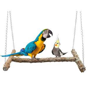대형 새 농어 그네 천연 나무 앵무새 스탠드 스테인리스 스틸이 포함된 걸이식 새장 액세서리 잉꼬 사랑새를 위한 씹기 18 10인치 L