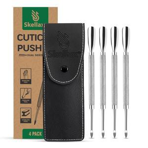 스켈락스 4PCS 푸셔 더블 엔드 샤프 엣지 스푼 모양 세트 의 스테인리스 스틸 메탈 매니 네일 폴리시 리무버 도구 손톱 발톱용