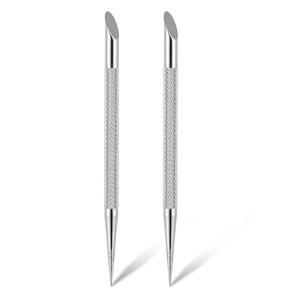 손톱 청소 스틱 2개 스테인리스 스틸 푸셔 공구 매니 네일 폴리쉬 리무버 필러 커터