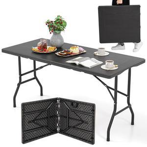 탱쿨라 5피트 접이식 테이블, HDPE 테이블탑이 있는 실내 야외 플라스틱 튼튼한 금속 명성, 휴대용 손잡이, 캠핑 바비큐 파티용 4-6인용 피크닉 테이블
