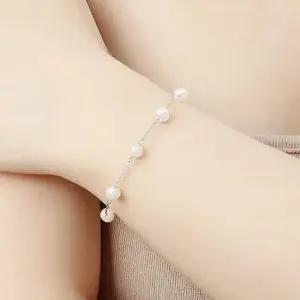 (비쥬홀릭) 실버925 백금도금 담수진주 체인 팔찌